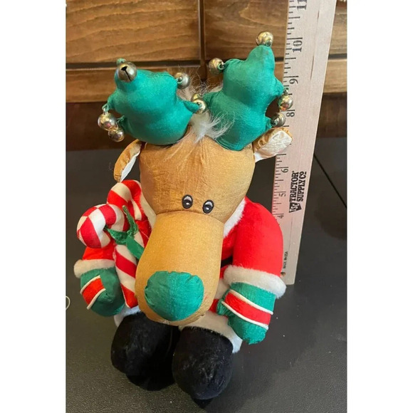 Christmas Santa Reindeer Plush Candy Cane & Bells Nylon‎ Stuffed Animal - Picture 7 of 8